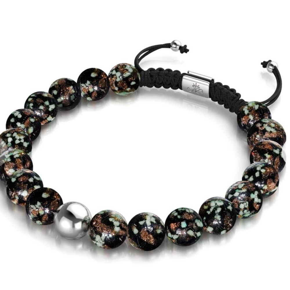 NWT Nogu Obsidian | Silver | Firefly Glass Macrame Bracelet set of 2 - Picture 2 of 2